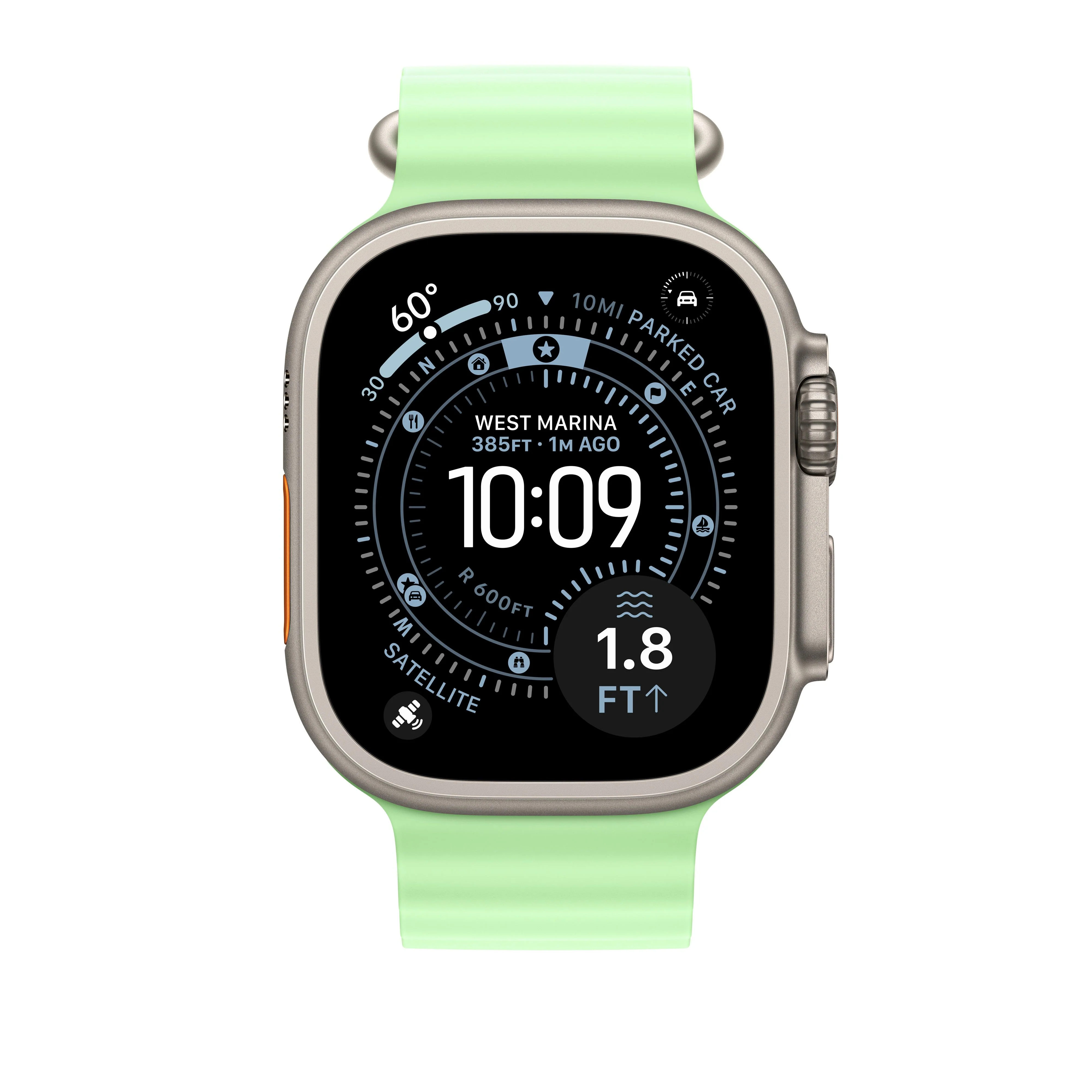 49/46 mm Neon Green Ocean Band Extension - Natural Titanium Finish - Image 3