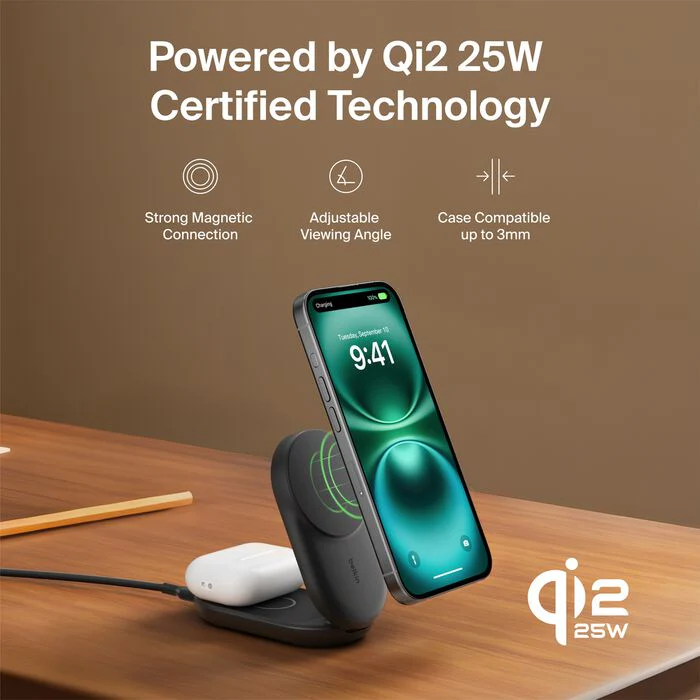 Belkin 25W UltraCharge Qi2 2-i-1 Trådløs lader - Svart - Image 3