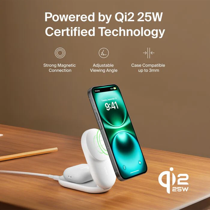 Belkin 25W UltraCharge Qi2 2-i-1 Trådløs lader - Hvit - Image 3