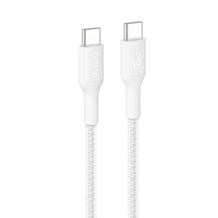 Belkin USB-C til USB-C 240W Flettet PCR Ladekabel 2m - Hvit