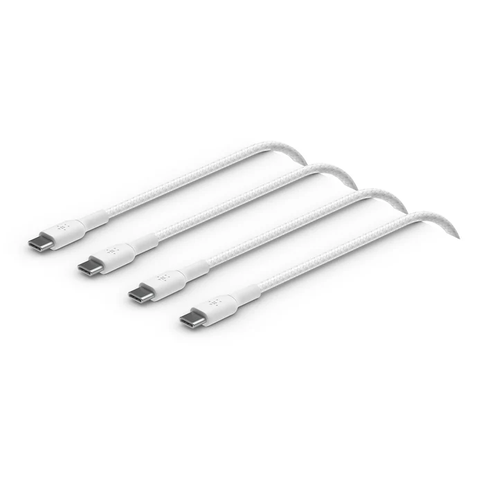 Belkin USB-C til USB-C 60W Vevd Ladekabel 2m Twin Pack - Hvit