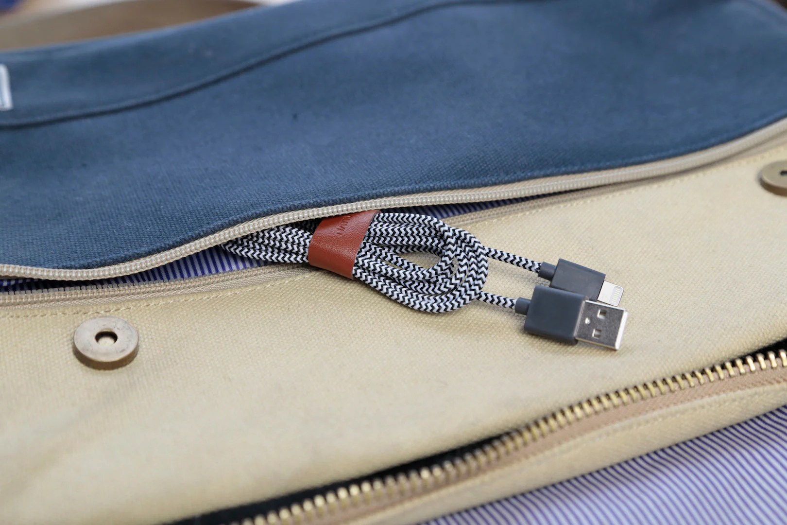 Native Union 1.2 m USB-A til Lightning Belt Ladekabel - Zebra - Image 2