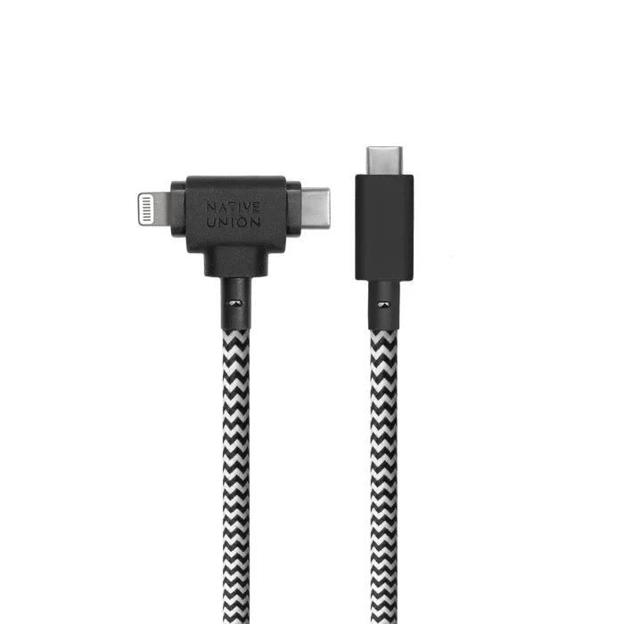 Native Union 1,5 m USB-C til USB-C/Lightning Belt Cable Duo Ladekabel - Zebra - Image 3