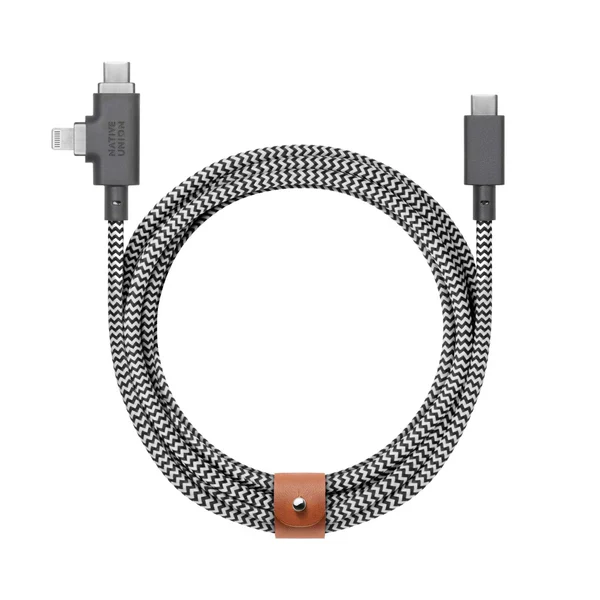 Native Union 2.4 m USB-C til USB-C/Lightning Belt Cable Duo Pro 240W Ladekabel - Zebra